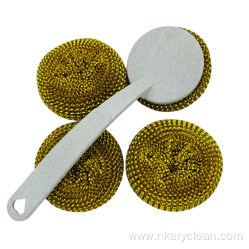 Gold Plated PET Cleaning Scourer with Handle